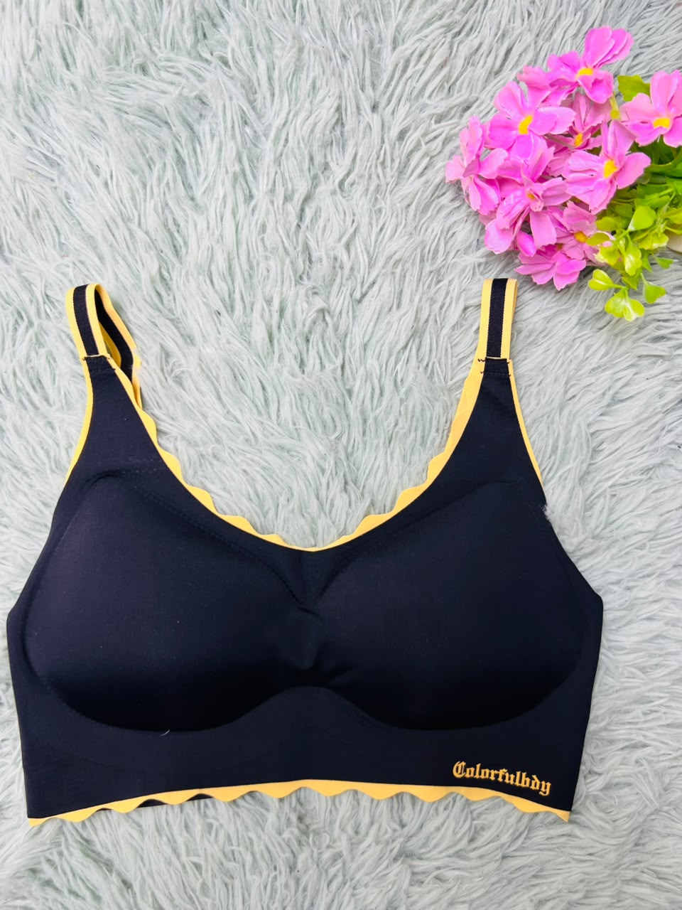 Seamless Scalloped Trim Wireless Bralette – Contrast Edge Everyday Bra
