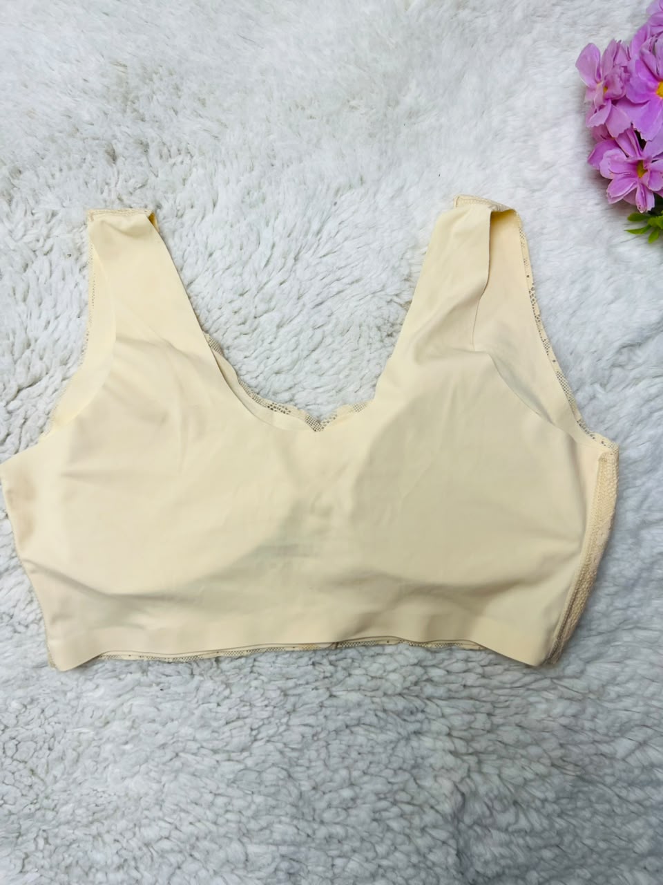Front Button Floral Lace Comfort Bralette – Seamless Wireless Padded Bra